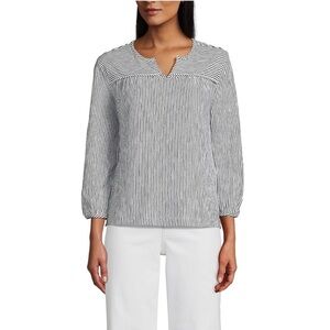 NWT Lands’ End Women’s 3/4 Sleeve Slub Top White/Black Stripe Size X-Small